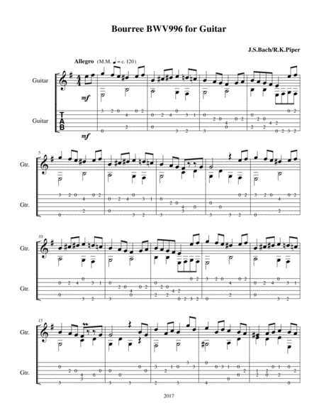 Bach Bourree BWV996 Variation for Guitar image number null