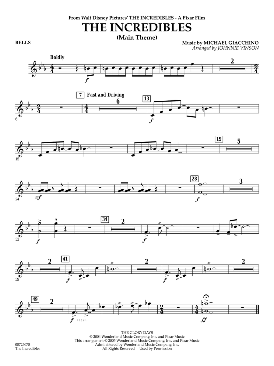 The Incredibles (Main Theme) (arr. Johnnie Vinson) - Bells Concert Band scores gallery preview page 1