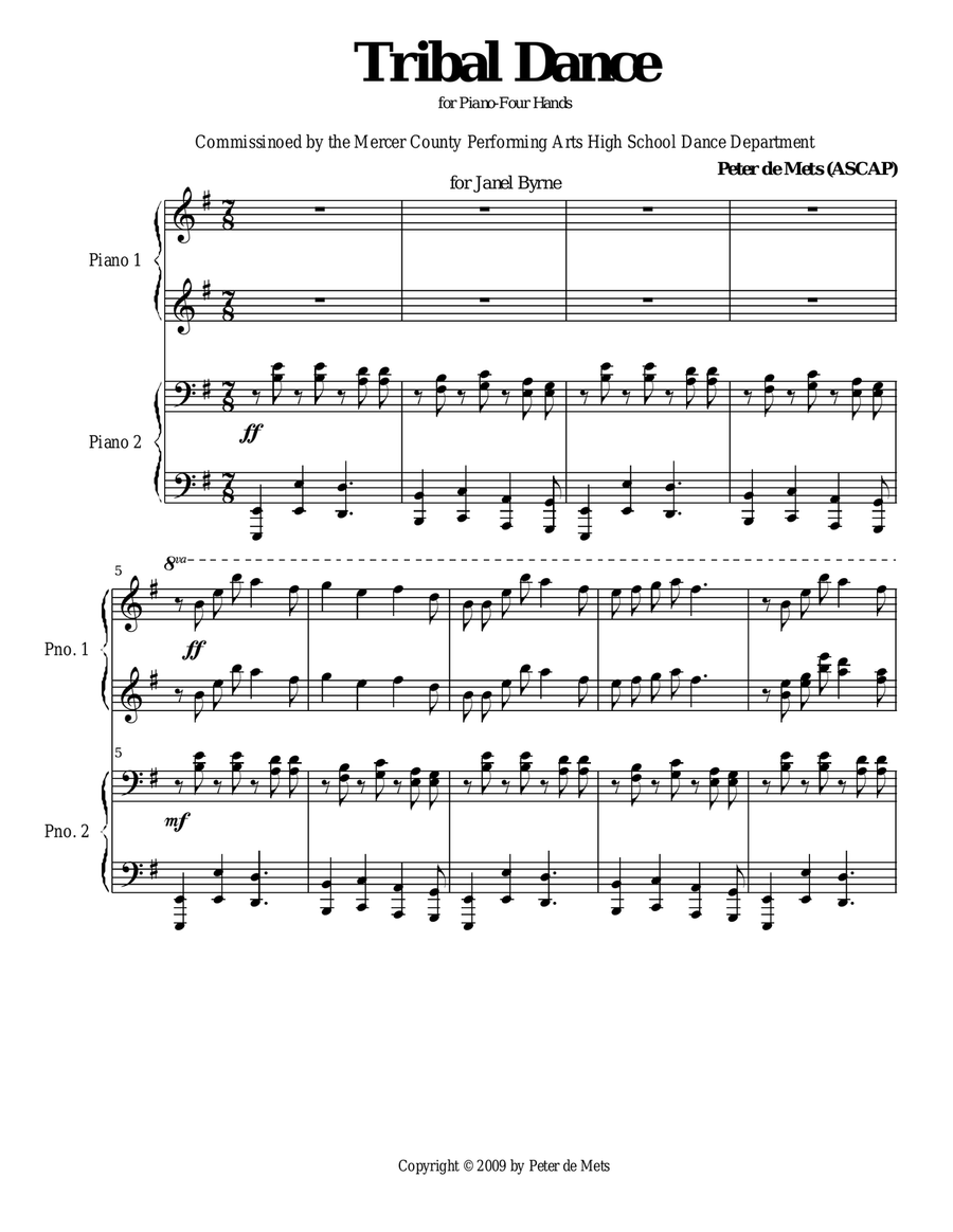Tribal Dance (Piano 4-hands) Piano Duet scores gallery preview page 1