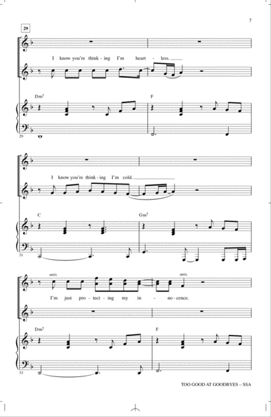 Too Good At Goodbyes SSA scores gallery preview page 6
