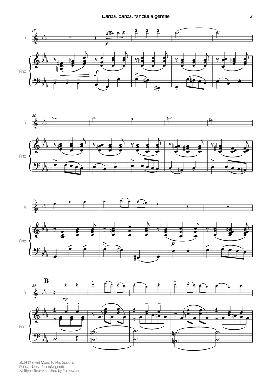 Danza, danza, fanciulla gentile - Flute and Piano (Full Score and Parts) Flute scores gallery preview page 4