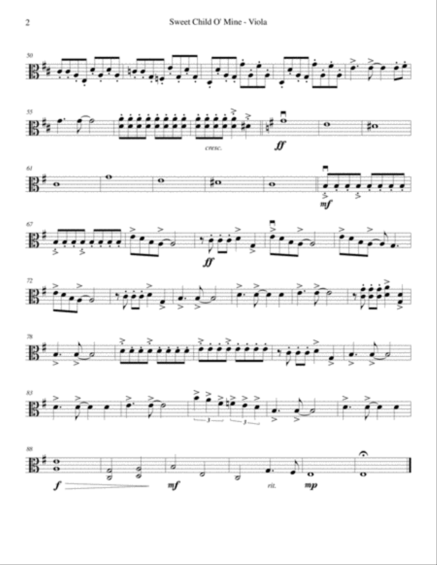 Sweet Child O' Mine String Quartet scores gallery preview page 6