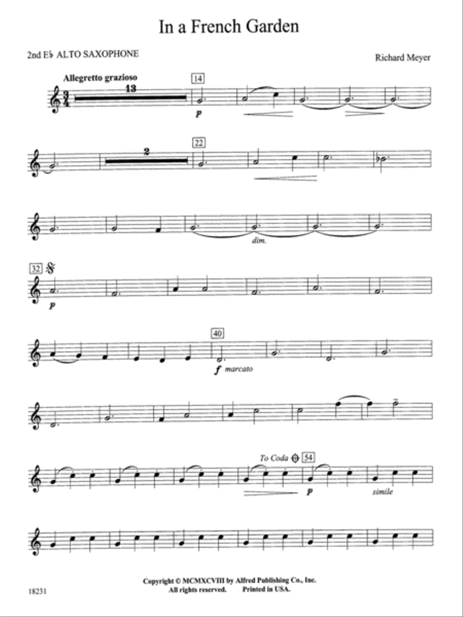 In a French Garden: 2nd E-flat Alto Saxophone Concert Band scores gallery preview page 1