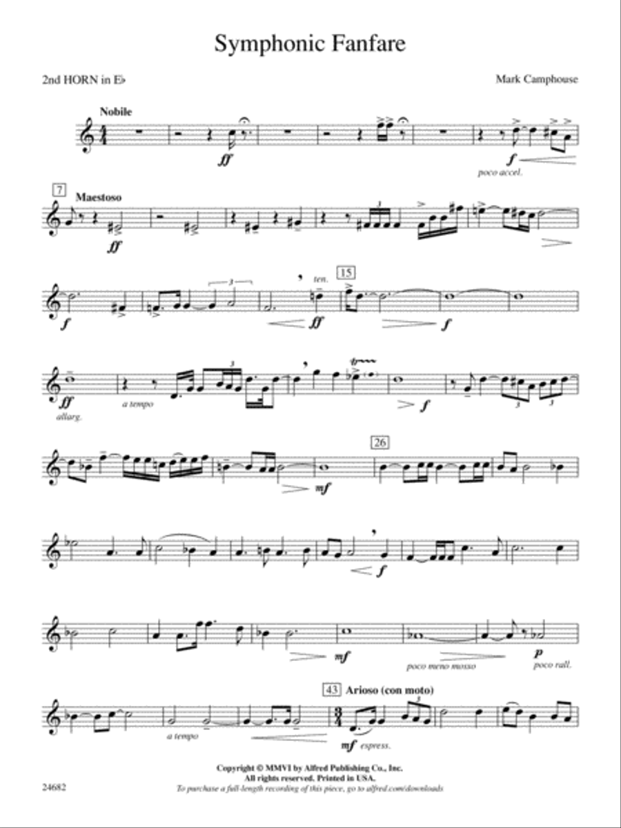Symphonic Fanfare: (World Part) 2nd Horn in E-flat Concert Band scores gallery preview page 1