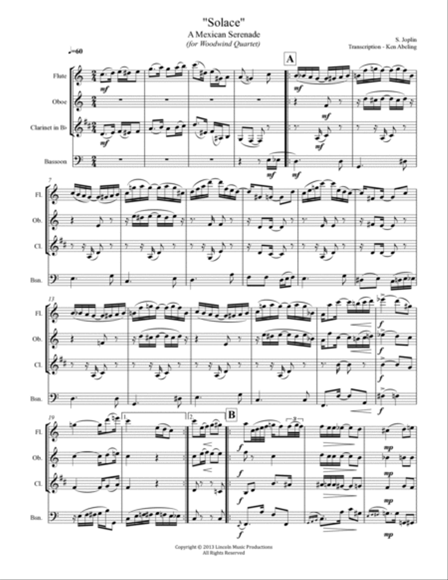 Joplin - “Solace” - A Mexican Serenade (for Woodwind Quartet) Joplin - “Solace” - A Mexican Serenade (for Woodwind Quartet) Woodwind Quartet scores gallery preview page 2