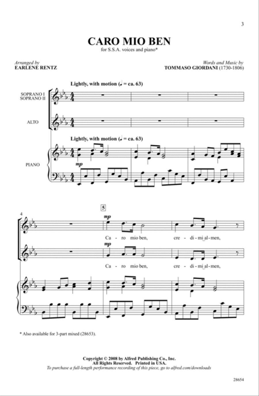 Caro Mio Ben SSA scores gallery preview page 2