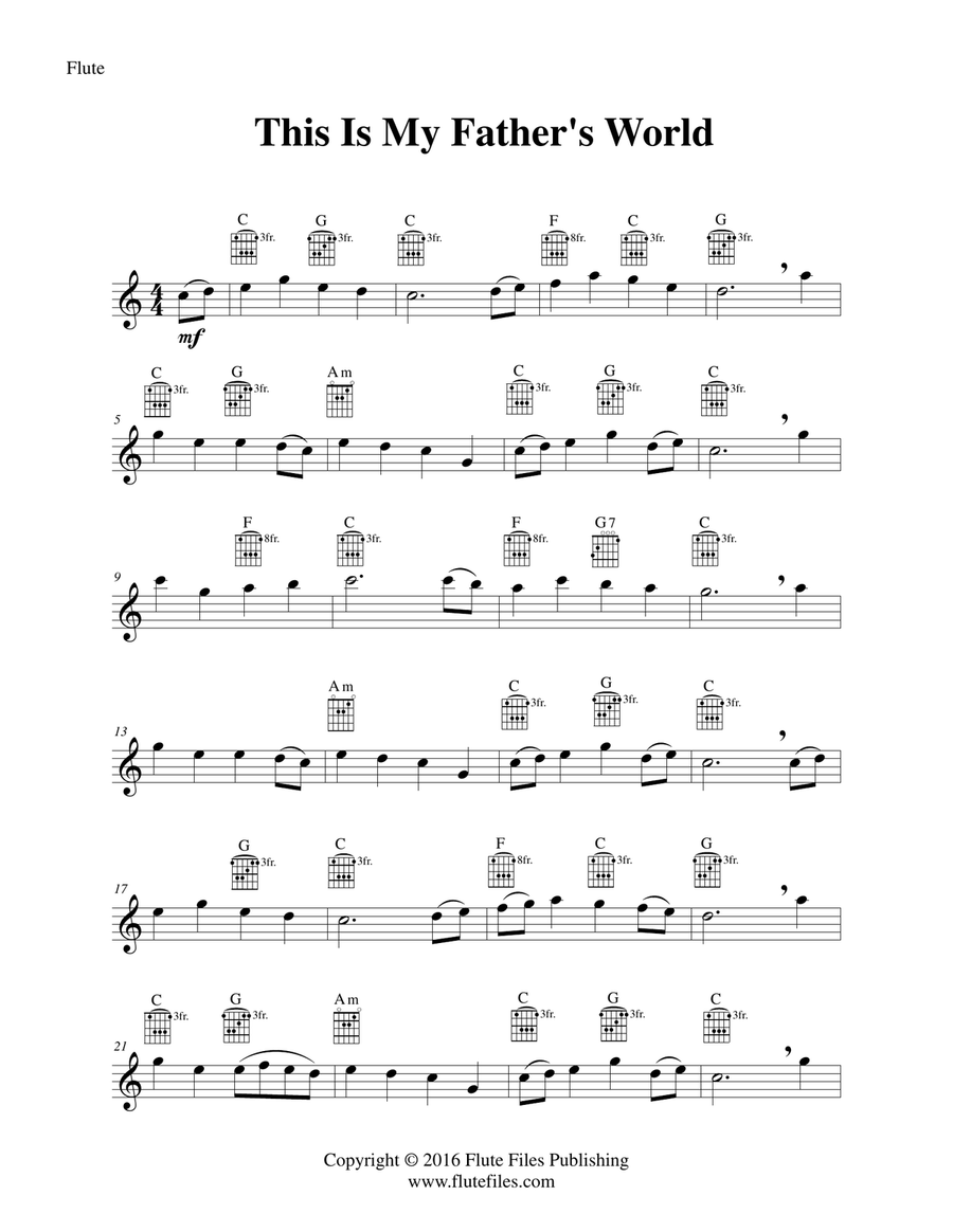 This Is My Father’s World - Flute Solo with Guitar Chords Chamber Music scores gallery preview page 3