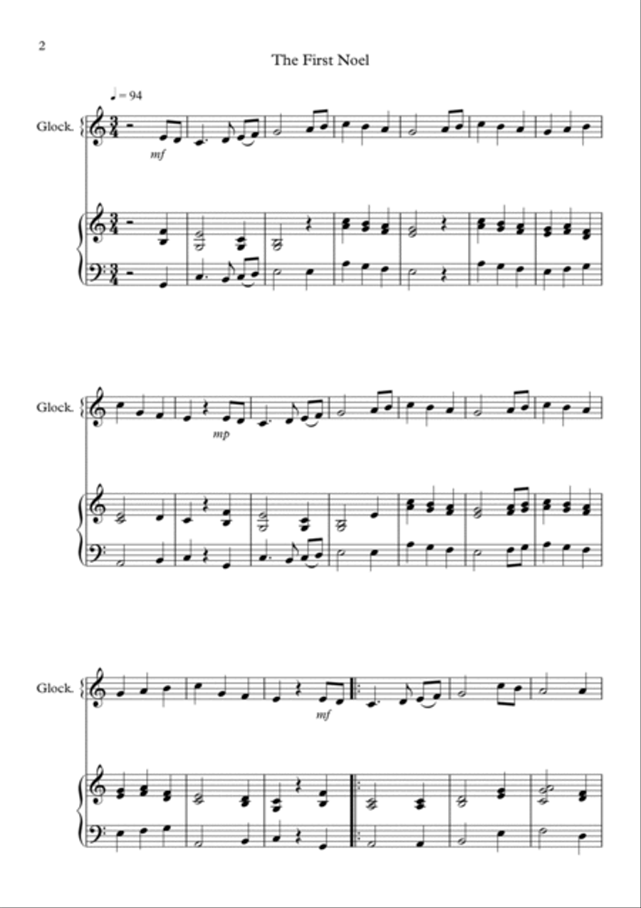 8 Easy Christmas Duets for Glockenspiel and Piano Piano Accompaniment scores gallery preview page 2