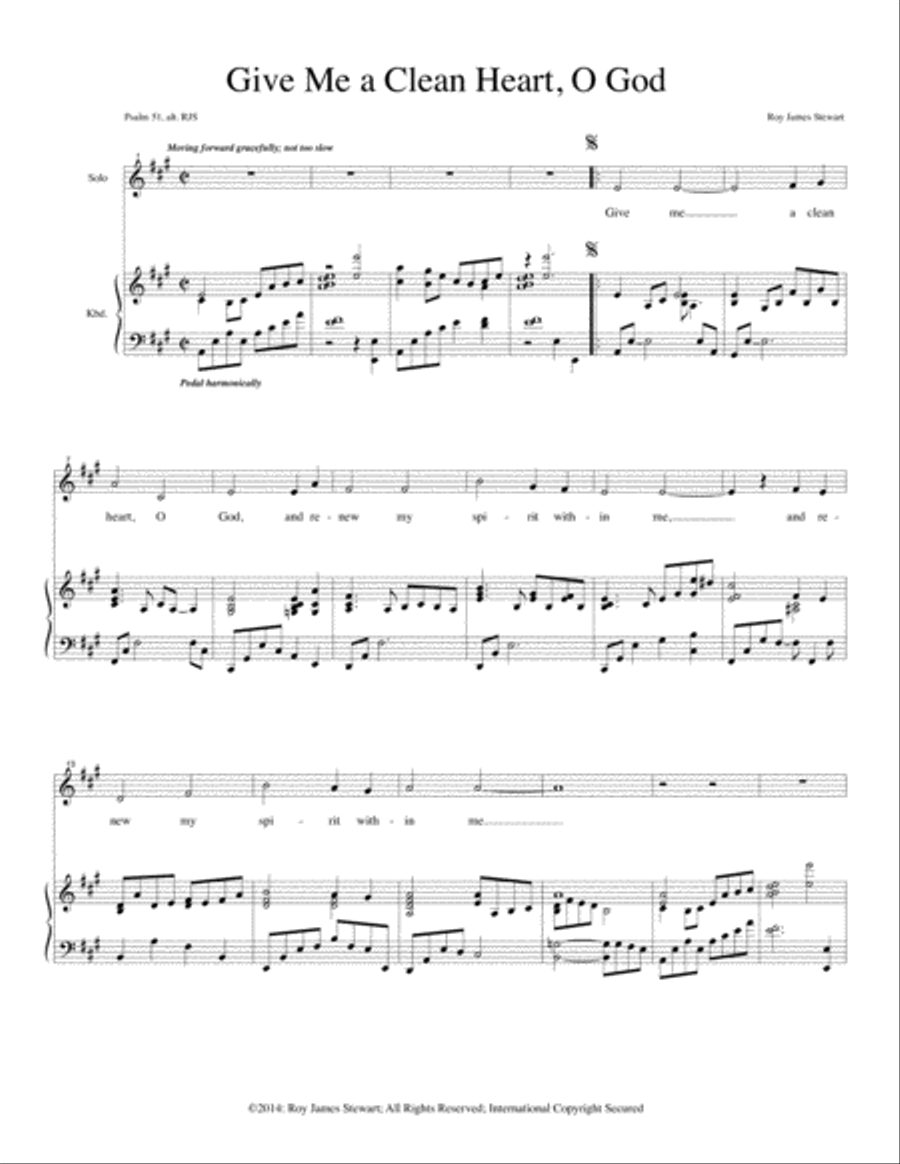 Give Me a Clean Heart, Psalm 51 Unison Choir scores gallery preview page 1
