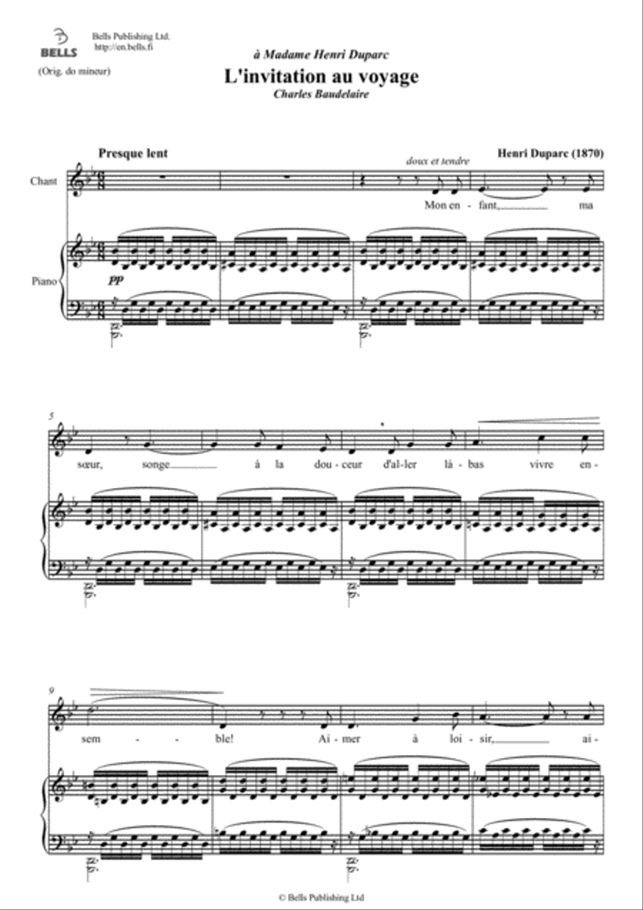 L'invitation au voyage (G minor) Voice Solo scores gallery preview page 1