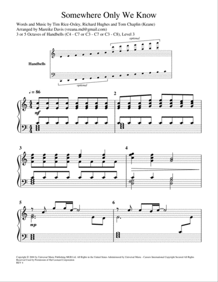 Somewhere Only We Know Handbell Choir scores gallery preview page 1