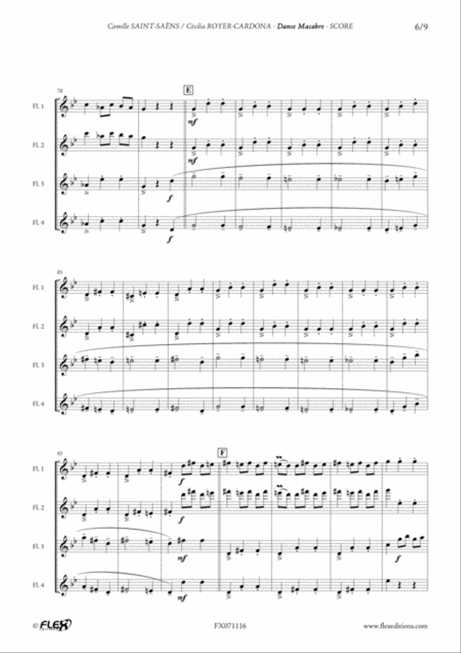 Danse Macabre Flute Quartet scores gallery preview page 6