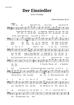 Der Einsiedler by Schumann for Low Voice and Chords