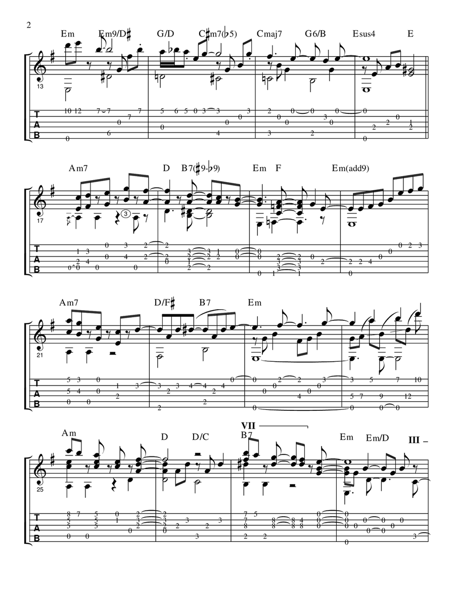 Nevermore in E Minor (TAB plus standard notation) Guitar Tablature scores gallery preview page 2