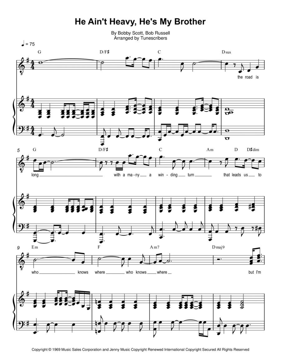 He Ain't Heavy, He's My Brother Voice scores gallery preview page 1