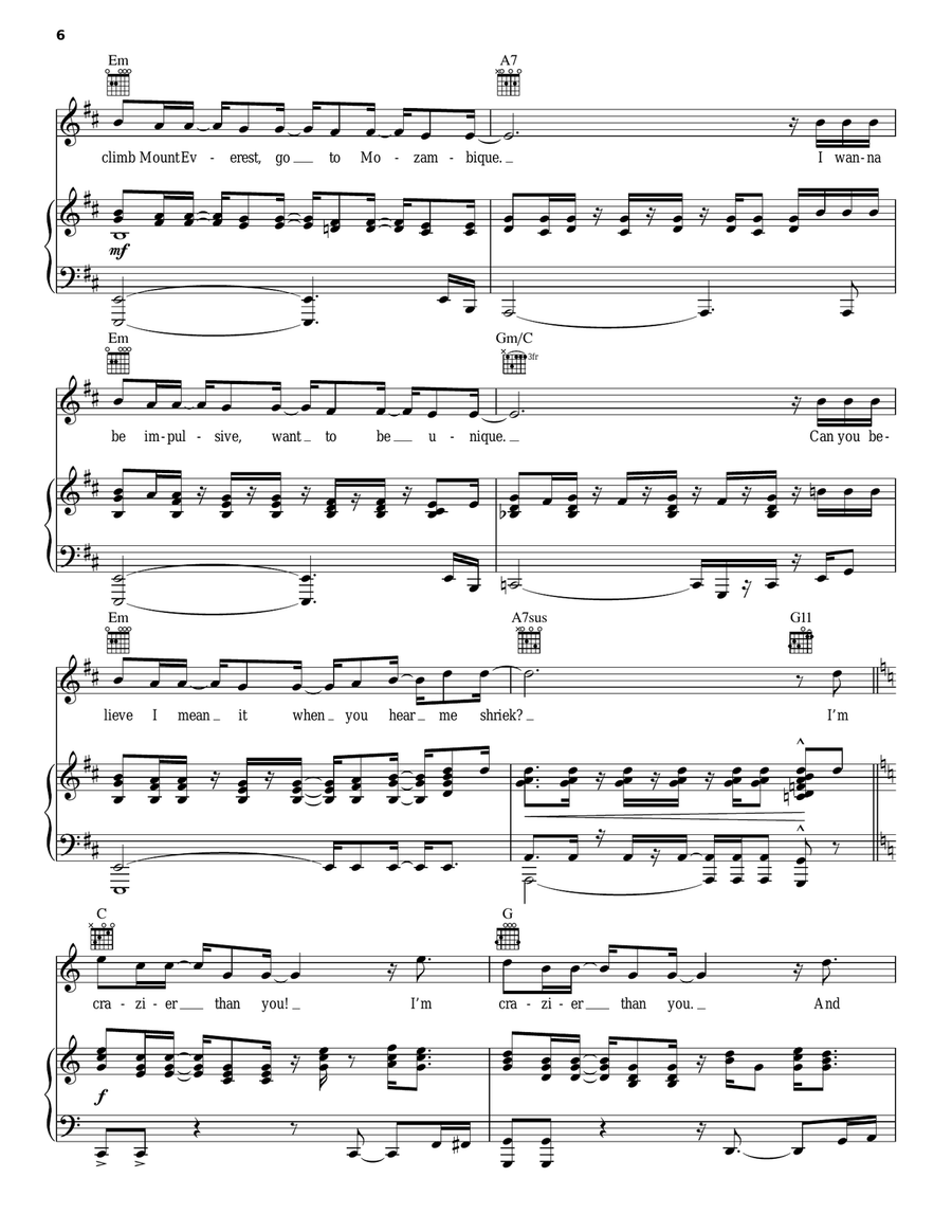 Crazier Than You Crazier Than You Piano, Vocal, Guitar scores gallery preview page 6