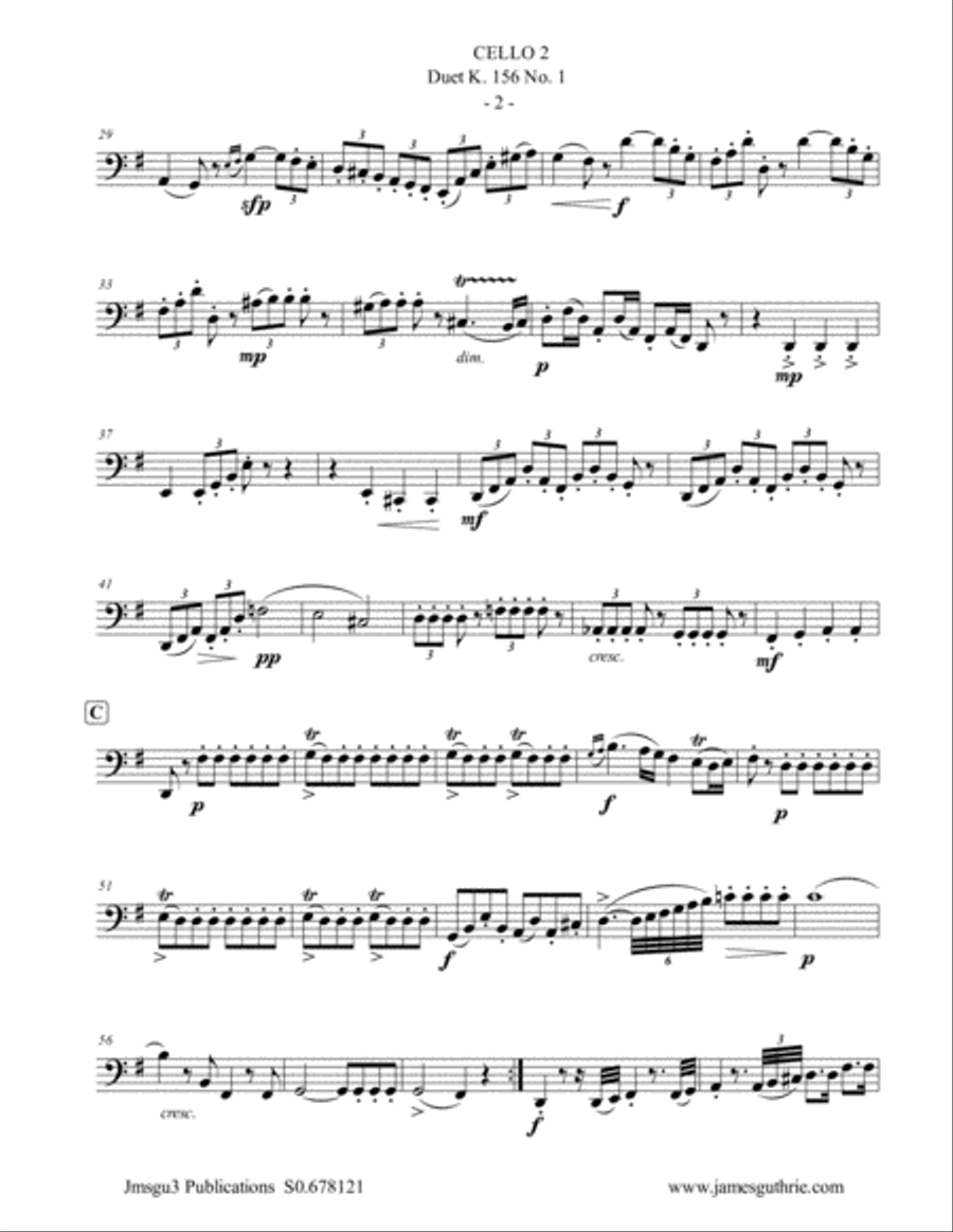 Mozart: Duet K. 156 No. 1 for Cello Duo String Duet scores gallery preview page 2