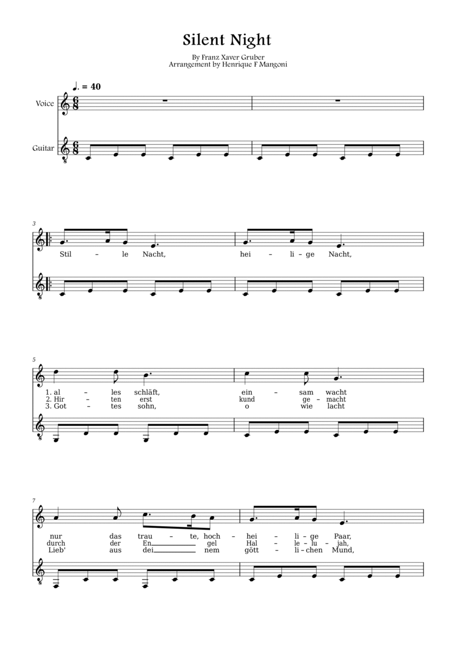 Stille Nacht (german lyrics) Piano, Vocal, Guitar scores gallery preview page 1