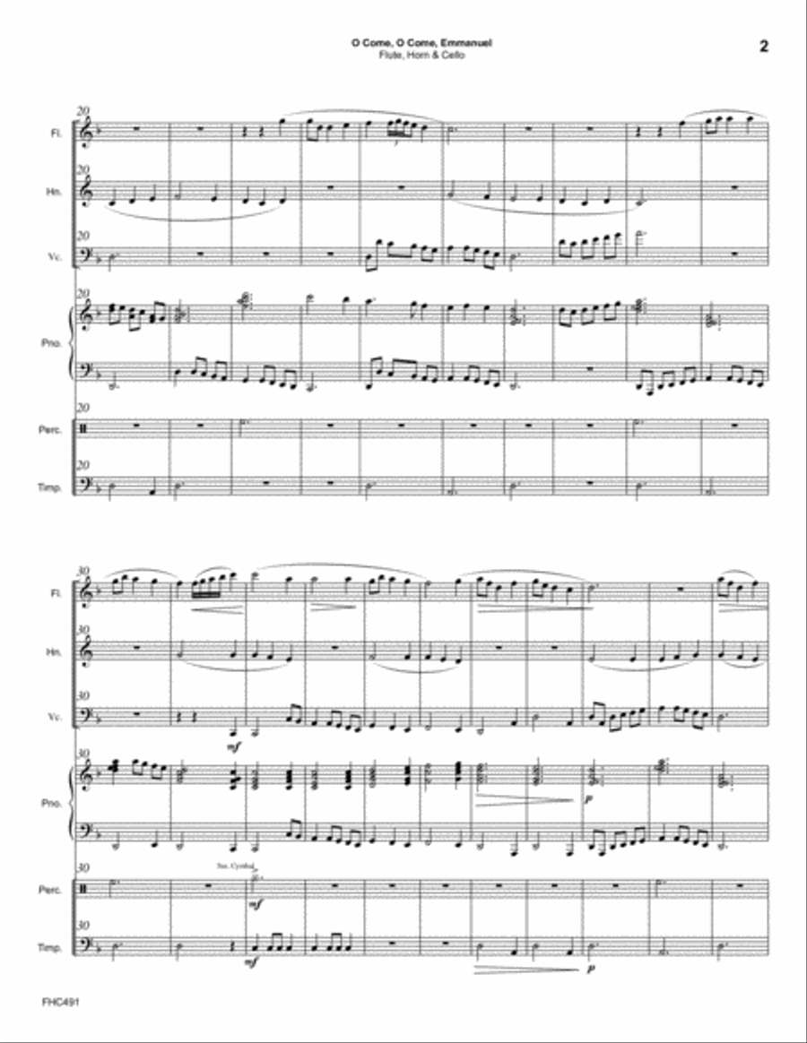 O COME, O COME EMMANUEL/COME THOU LONG-EXPECTED JESUS - Flute, Horn & Cello with Piano Small Ensemble scores gallery preview page 2
