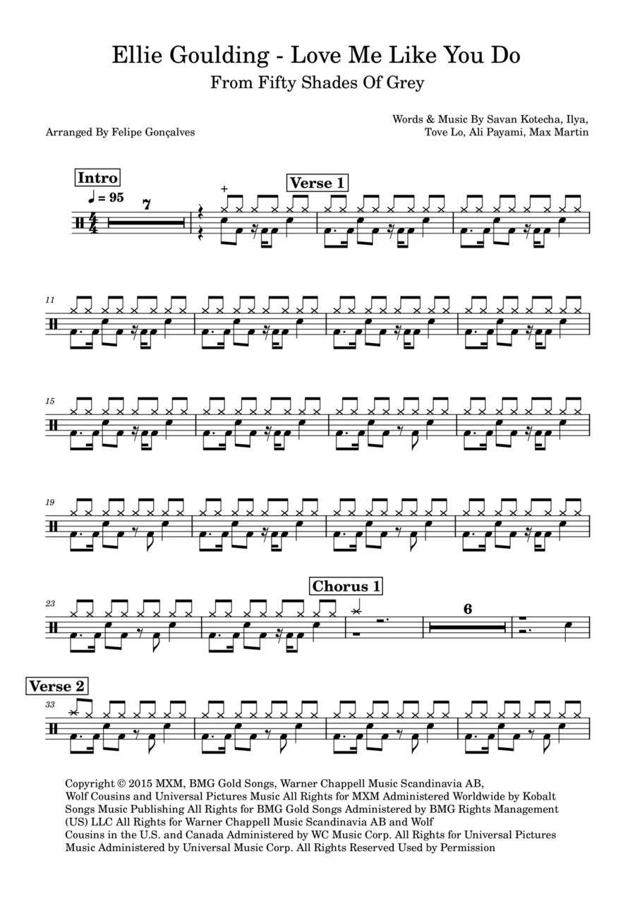 Love Me Like You Do Drum Set scores gallery preview page 1