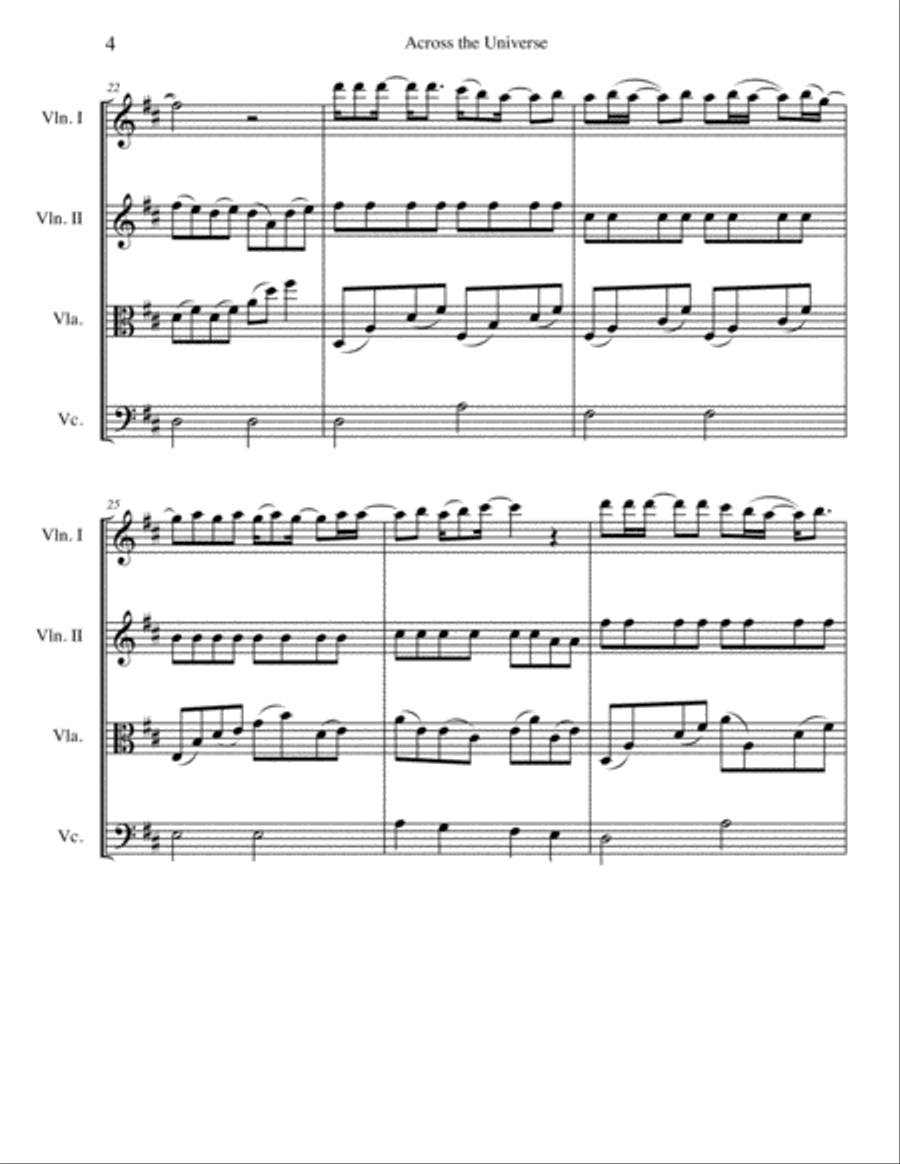 Across The Universe String Quartet scores gallery preview page 4