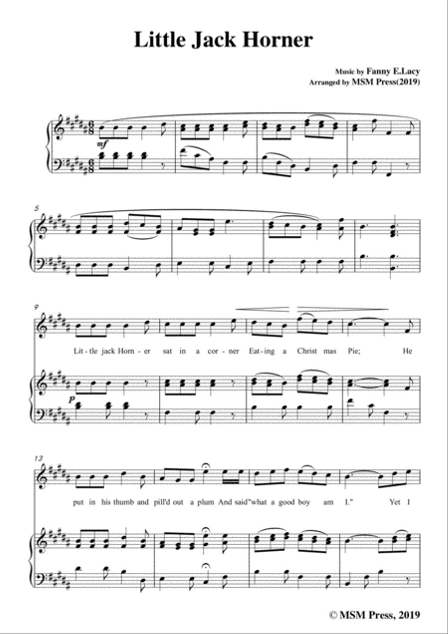 Fanny E.Lacy-Little Jack Horner,in B Major,for Voice and Piano Voice Solo scores gallery preview page 3