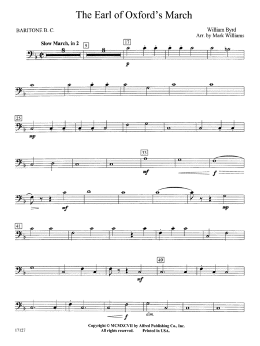 Earl of Oxford's March: Baritone B.C. Concert Band scores gallery preview page 1