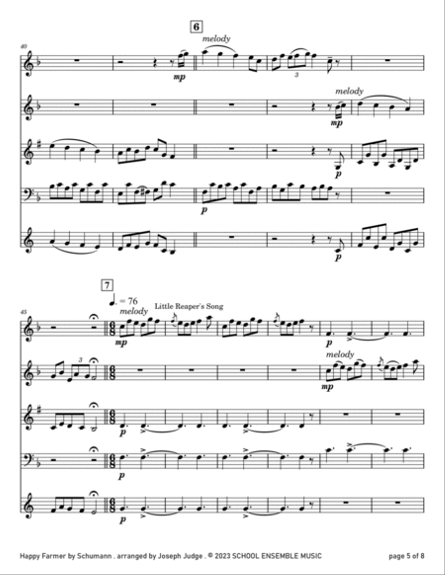 Happy Farmer by Schumann for Woodwind Quartet in Schools Woodwind Quartet scores gallery preview page 5