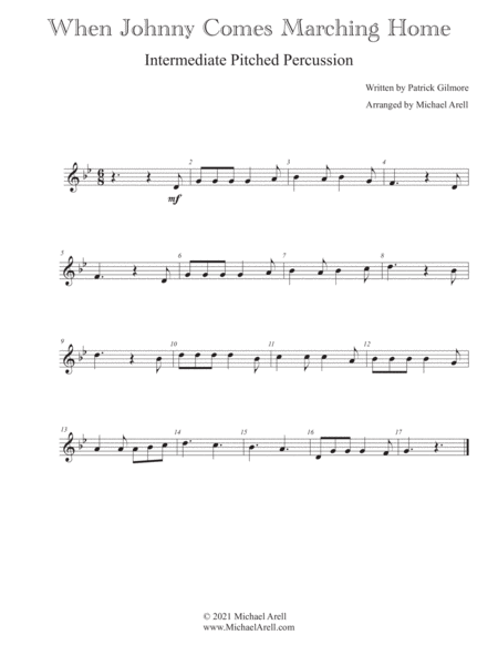 When Johnny Comes Marching Home- Intermediate Pitched Percussion image number null