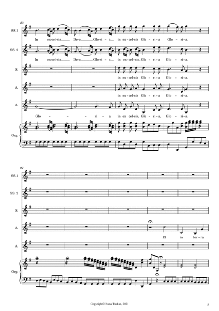 Gloria (from Mass in D Major) for 2 Sopranos, SSA and organ SSA scores gallery preview page 5