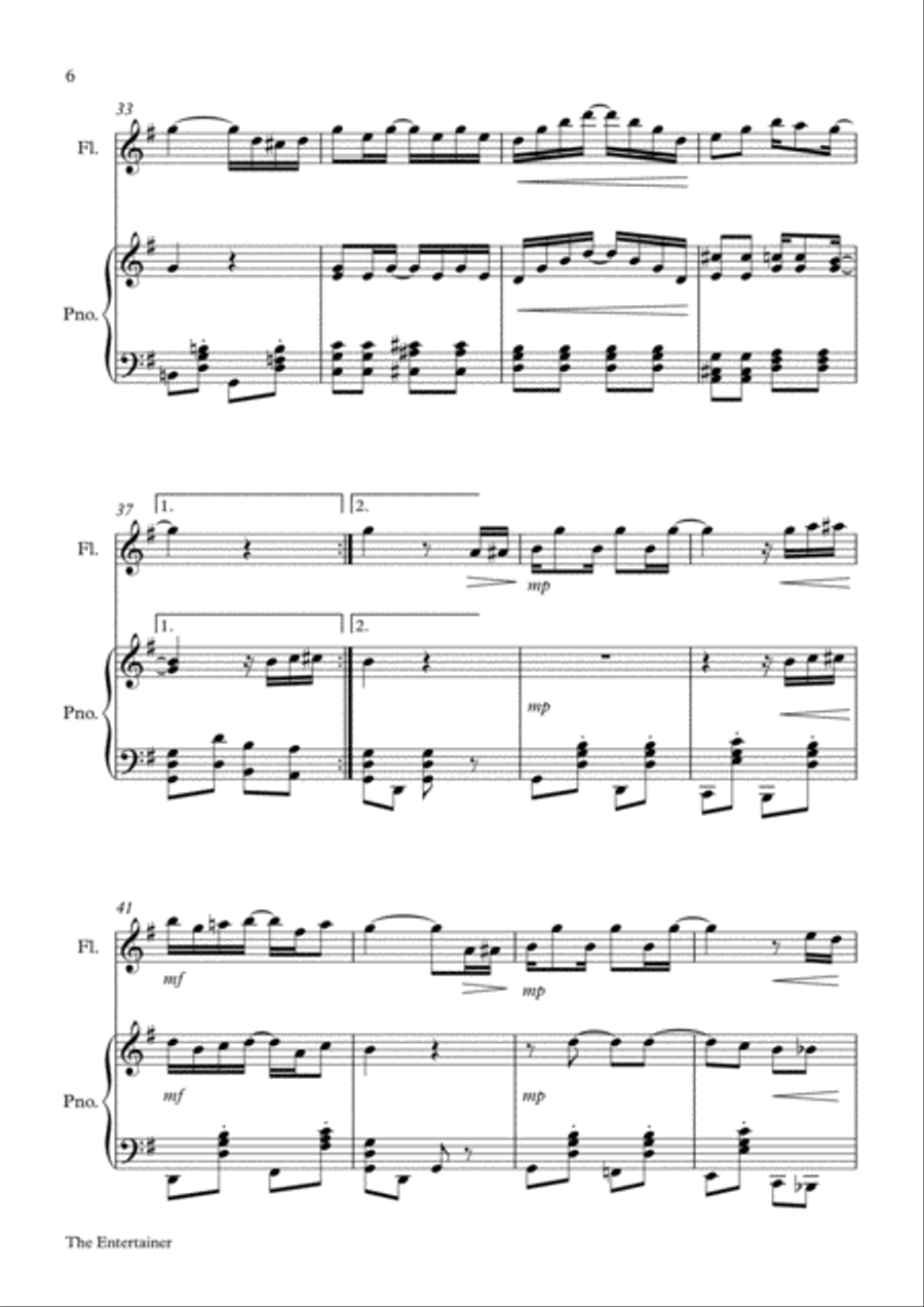 The Entertainer - for flute and piano duet Woodwind Duet scores gallery preview page 6