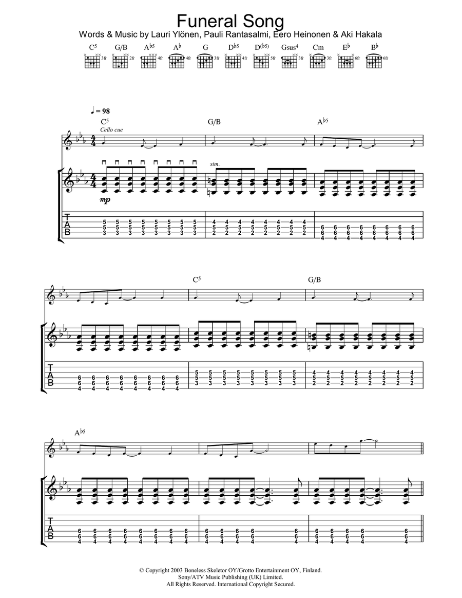 Funeral Song Funeral Song Guitar Tablature scores gallery preview page 1