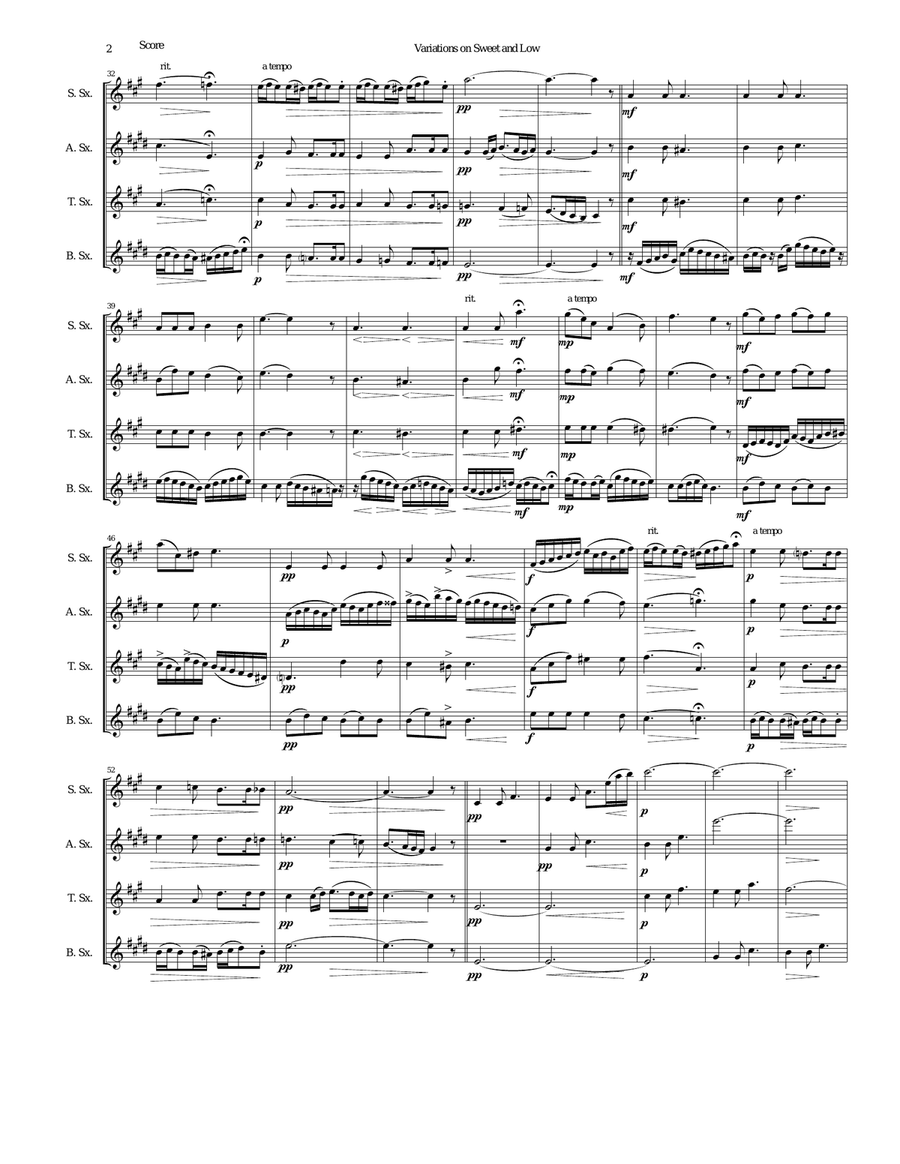 Variations on Joseph Barnby’s Sweet and Low for saxophone quartet Saxophone Quartet scores gallery preview page 2