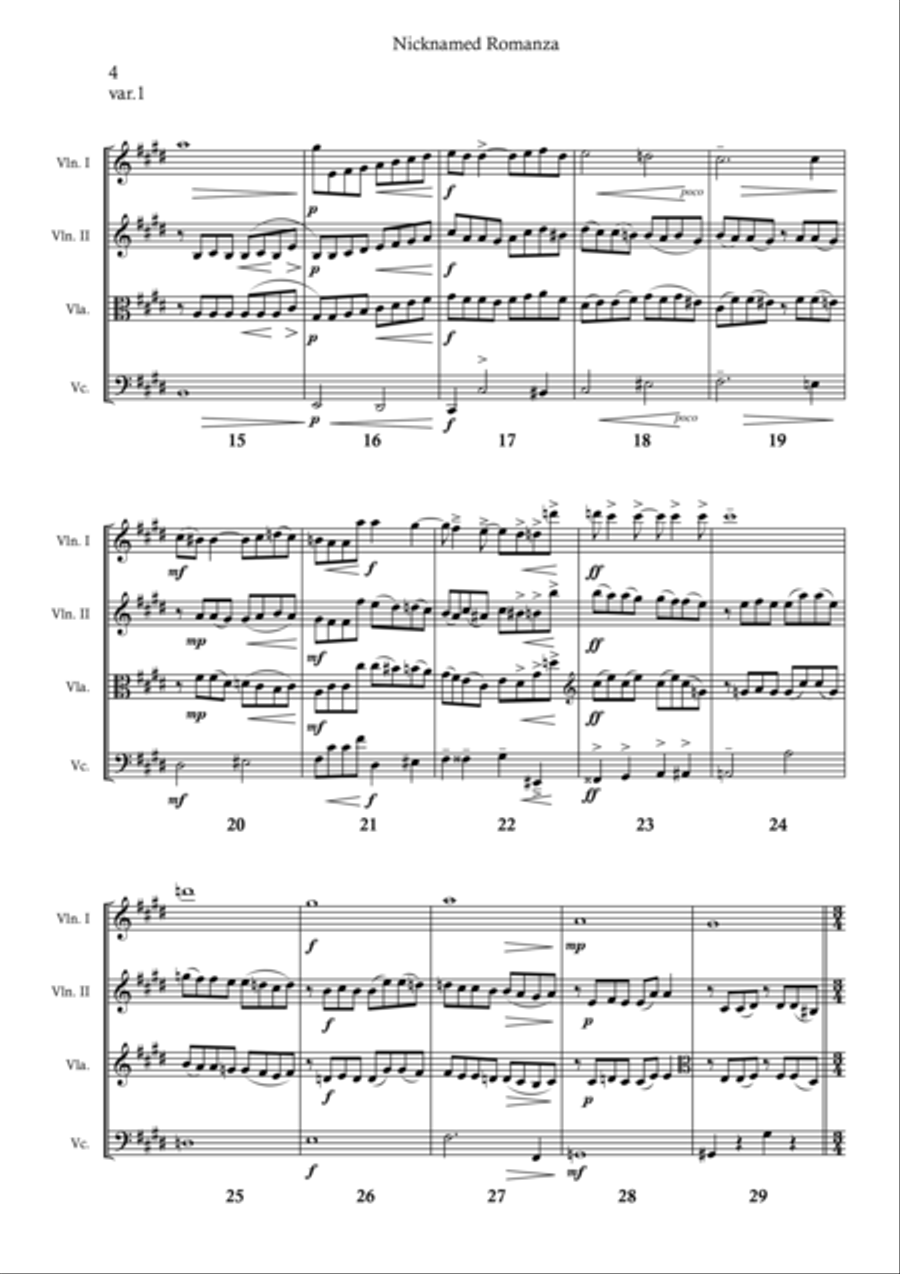 Nicknamed Romanza for String Quartet String Quartet scores gallery preview page 6