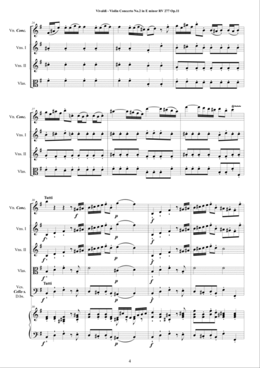 Vivaldi - Violin Concerto No.2 in E minor 'Il Favorito' RV 277 Op.11 for Violin, Strings and Cembalo Chamber Orchestra scores gallery preview page 4