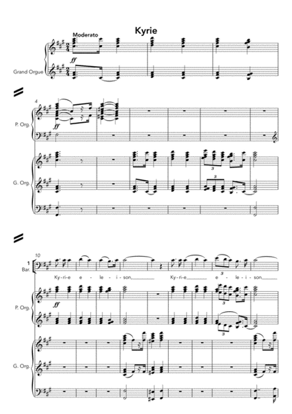 Messe à deux chœurs et deux orgues (choir of baritones, SATB, two organs)