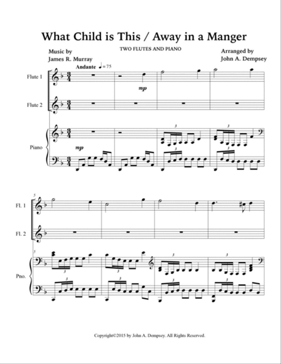 Christmas Medley (What Child is This / Away in a Manger): Trio for Two Flutes and Piano image number null