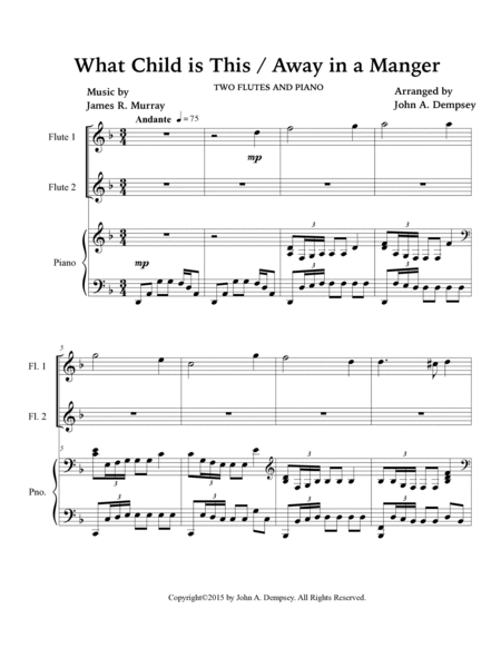 Christmas Medley (What Child is This / Away in a Manger): Trio for Two Flutes and Piano
