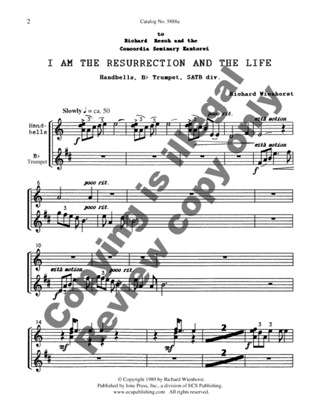 I Am the Resurrection and the Life (Handbell and Trumpet Parts)