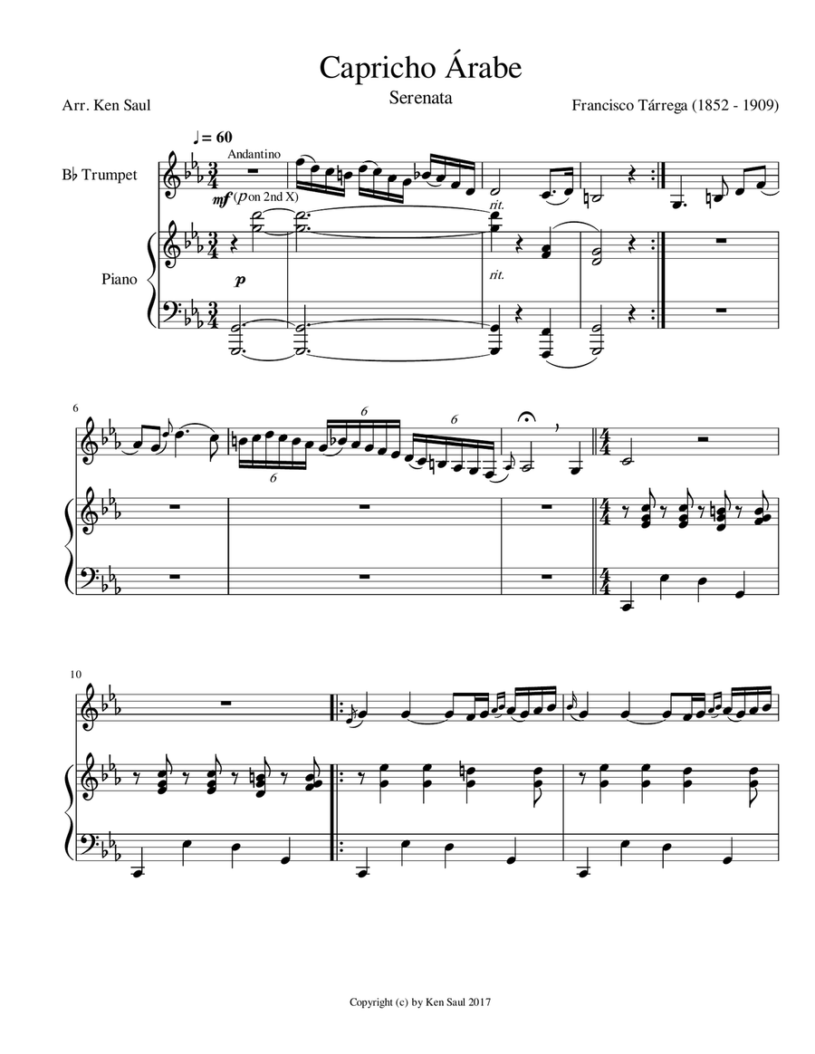 Capricho Arabe for Trumpet and Piano Trumpet Solo scores gallery preview page 3