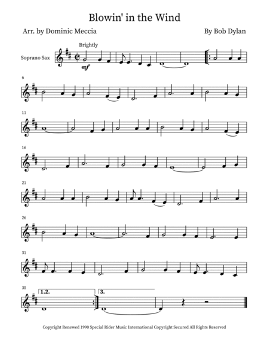Blowin' In The Wind Blowin' In The Wind Saxophone Quartet scores gallery preview page 4