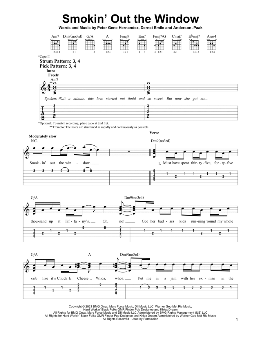 Smokin' Out The Window Acoustic Guitar scores gallery preview page 1