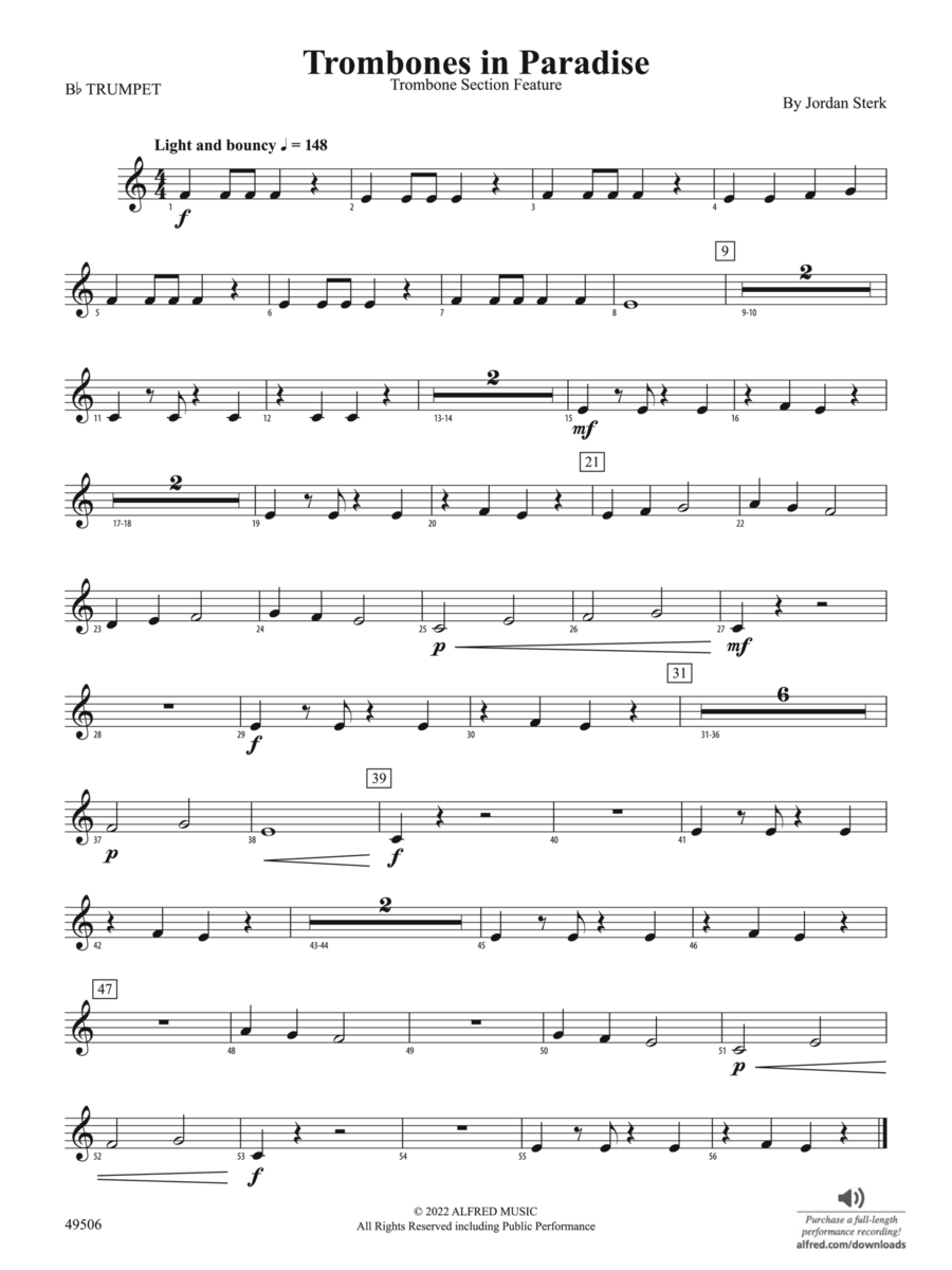 Trombones in Paradise: 1st B-flat Trumpet Concert Band scores gallery preview page 1
