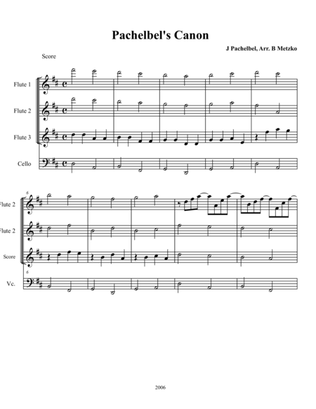 Pachelbel's Canon for Flute Trio with optional Cello or other Bass Instrument