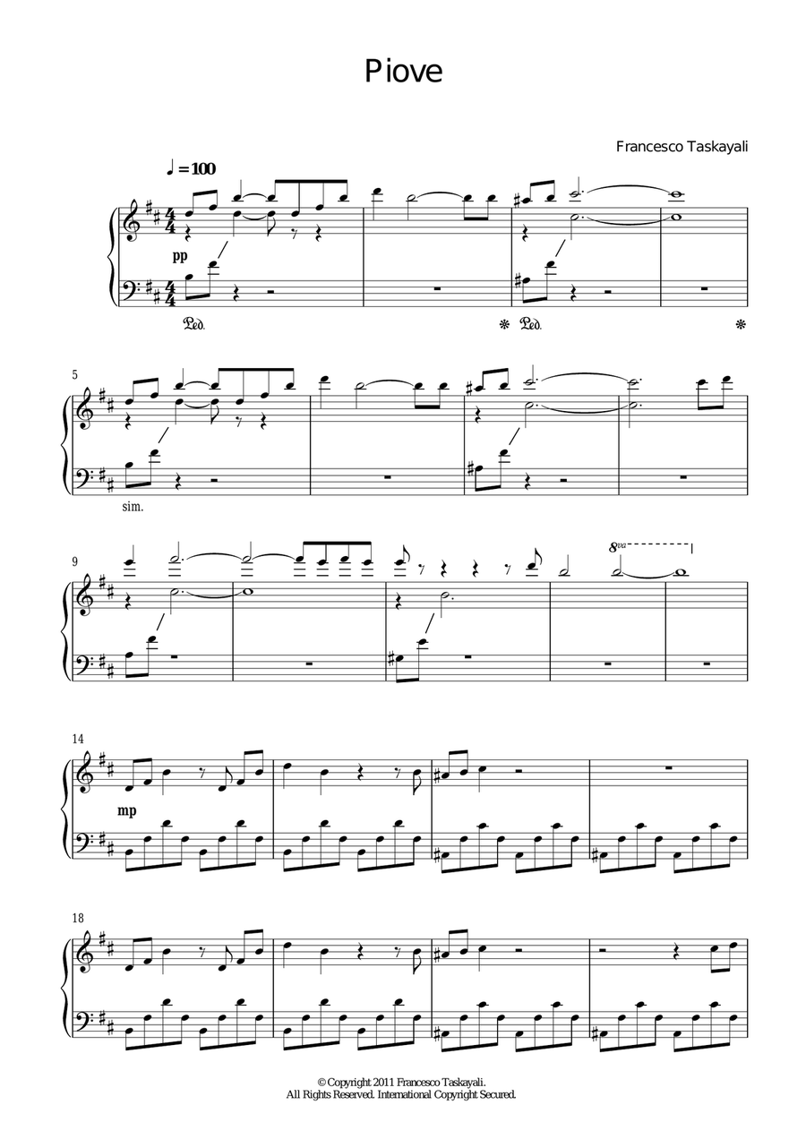 Piove Piove Piano Solo scores gallery preview page 1