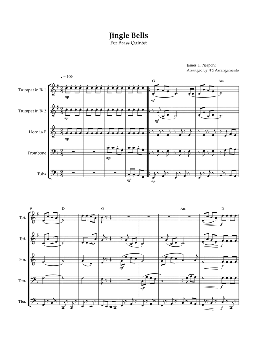 Jingle Bells for Brass Quintet in F major image number null