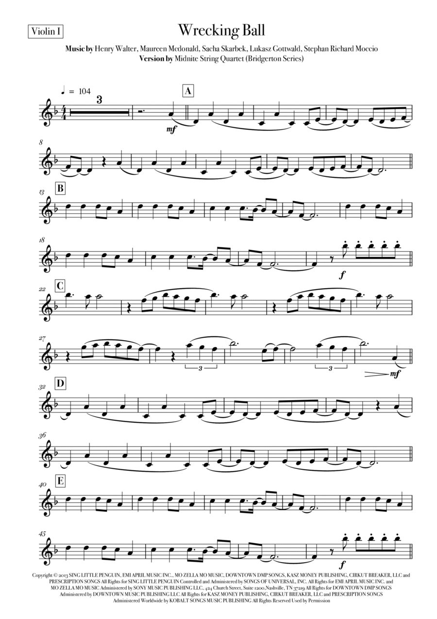 Wrecking Ball String Quartet scores gallery preview page 1