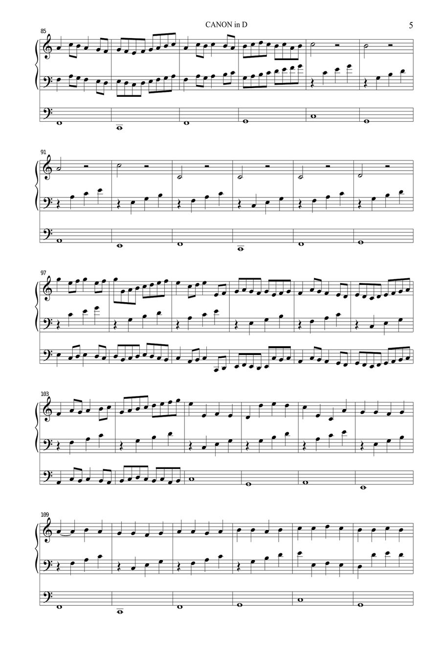 PACHELBEL - CANON in D - Arr. for Organ 3 staff Organ Solo scores gallery preview page 5