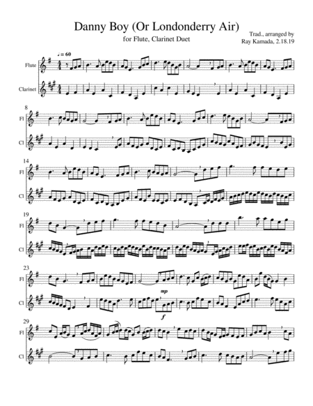 Etude for Flute/Clarinet Duet, based on Danny Boy (Londonderry Air) image number null