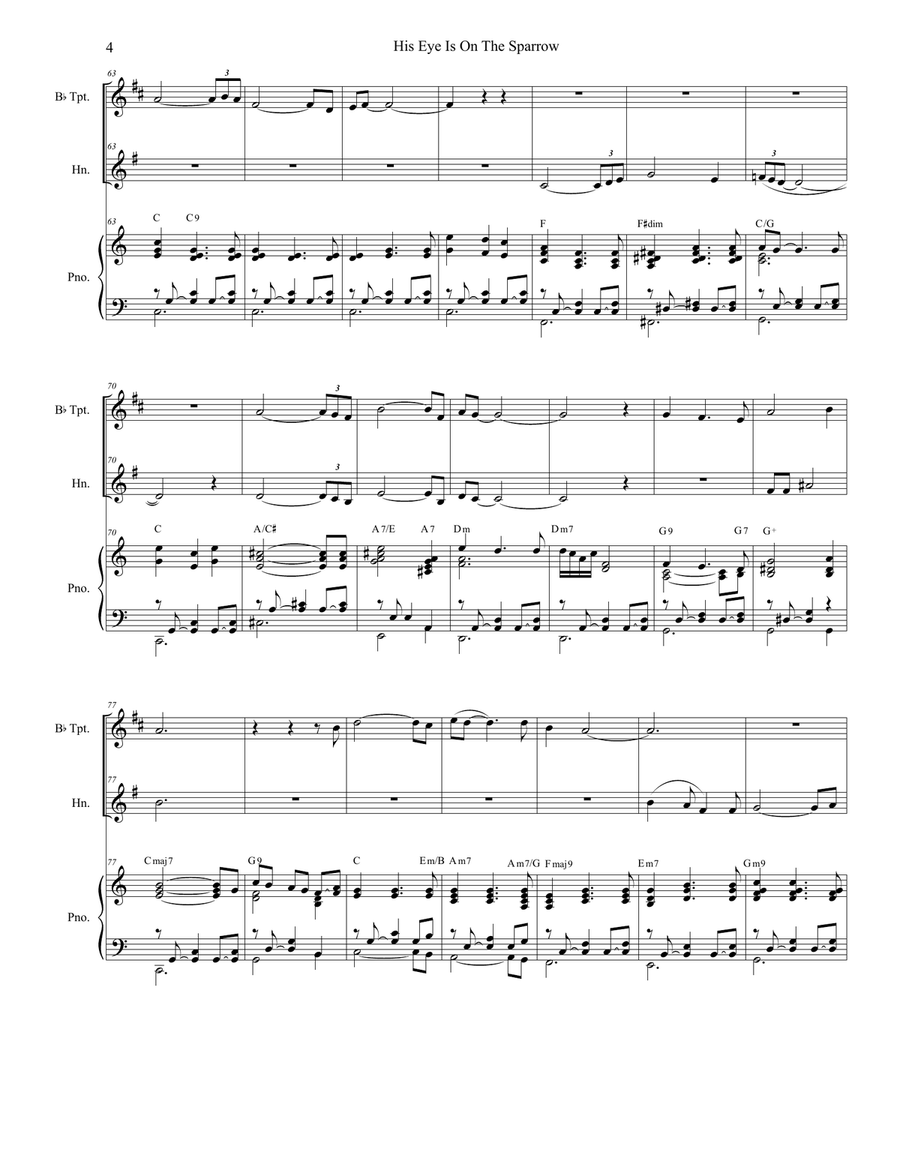 His Eye Is On The Sparrow (Duet for Bb-Trumpet and French Horn) Brass Duet scores gallery preview page 5